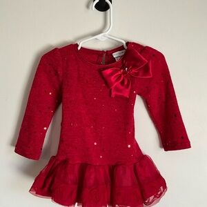 Sweet Heart Rose, Red sparkly long sleeve dress with bow Girls Size 18 Months